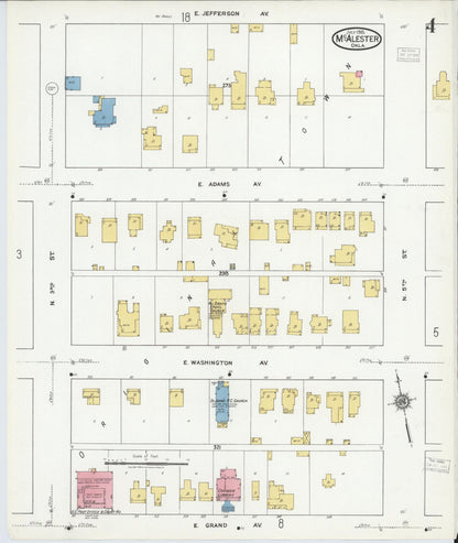 Sanborn Fire Insurance Map from McAlester, Pittsburg County, Oklahoma (1918), Sheet #0004 - Complete Map Set gallery image, historic Sanborn map, vintage wall art, Oklahoma Oklahoma