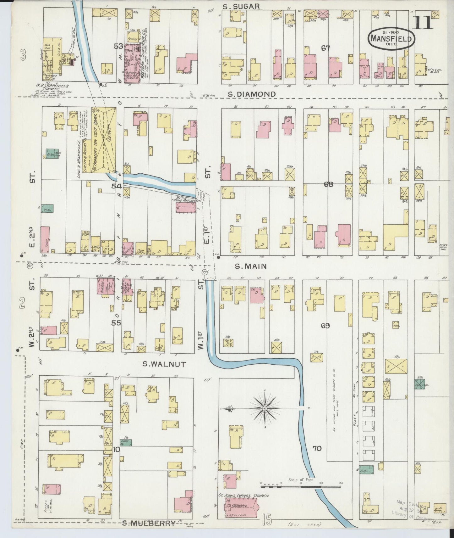 Sanborn Fire Insurance Map from Mansfield, Richland County, Ohio (1892), Sheet #0011 - Historic Sanborn Fire Insurance Map Print, vintage old map wall art, antique decor, genealogy gift, Ohio Ohio map