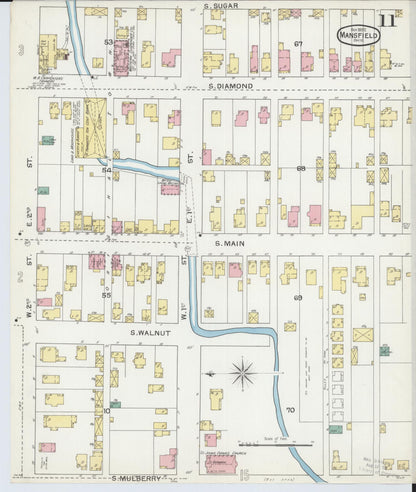 Sanborn Fire Insurance Map from Mansfield, Richland County, Ohio (1892), Sheet #0011 - Historic Sanborn Fire Insurance Map Print, vintage old map wall art, antique decor, genealogy gift, Ohio Ohio map