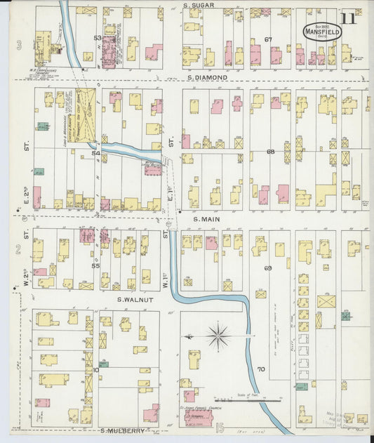 Sanborn Fire Insurance Map from Mansfield, Richland County, Ohio (1892), Sheet #0011 - Historic Sanborn Fire Insurance Map Print, vintage old map wall art, antique decor, genealogy gift, Ohio Ohio map
