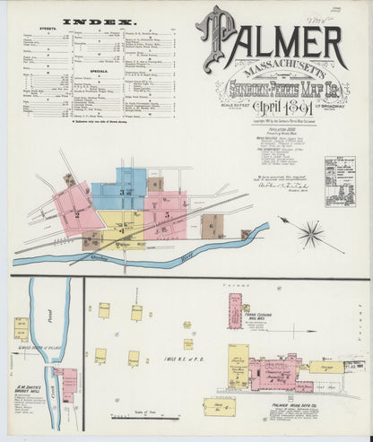 Sanborn Fire Insurance Map from Palmer, Hampden County, Massachusetts (1891), Sheet #0001 - Complete Map Set gallery image, historic Sanborn map, vintage wall art, Massachusetts Massachusetts