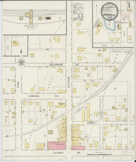 Sanborn Fire Insurance Map from Carterville, Williamson County, Illinois (1894), Sheet #0001 - Historic Sanborn Fire Insurance Map Print, vintage old map wall art, antique decor, genealogy gift, Illinois Illinois map