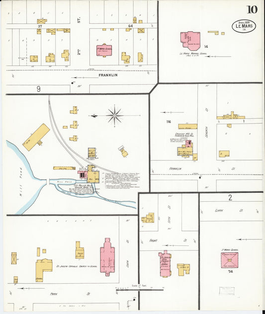 Sanborn Fire Insurance Map from Le Mars, Plymouth County, Iowa (1899), Sheet #0010 - Historic Sanborn Fire Insurance Map Print, vintage old map wall art
