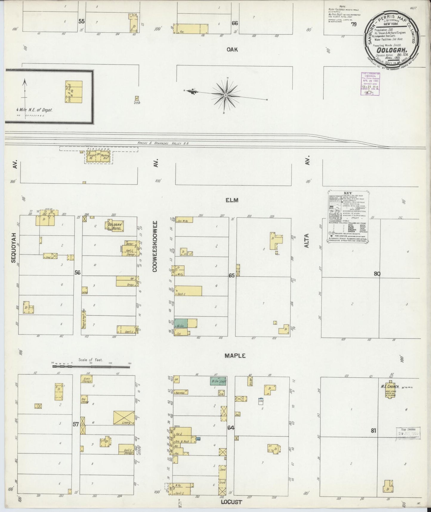 Sanborn Fire Insurance Map from Oologah, Rodgers County, Oklahoma (1901), Sheet #0001 - Historic Sanborn Fire Insurance Map Print, vintage old map wall art, antique decor, genealogy gift, Oklahoma Oklahoma map