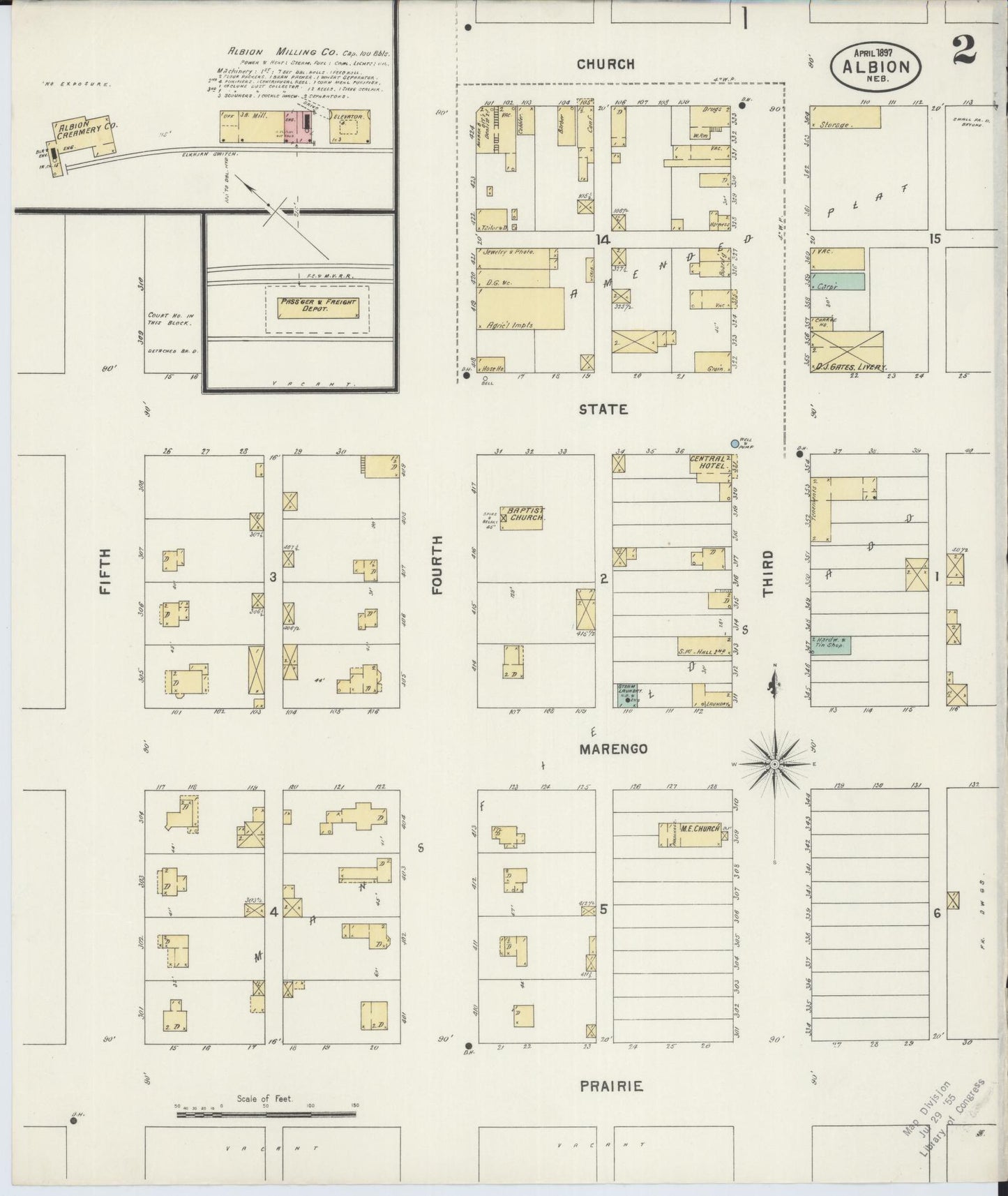 Sanborn Fire Insurance Map from Albion, Boone County, Nebraska (1897), Sheet #0002 - Complete Map Set gallery image, historic Sanborn map, vintage wall art, Nebraska Nebraska