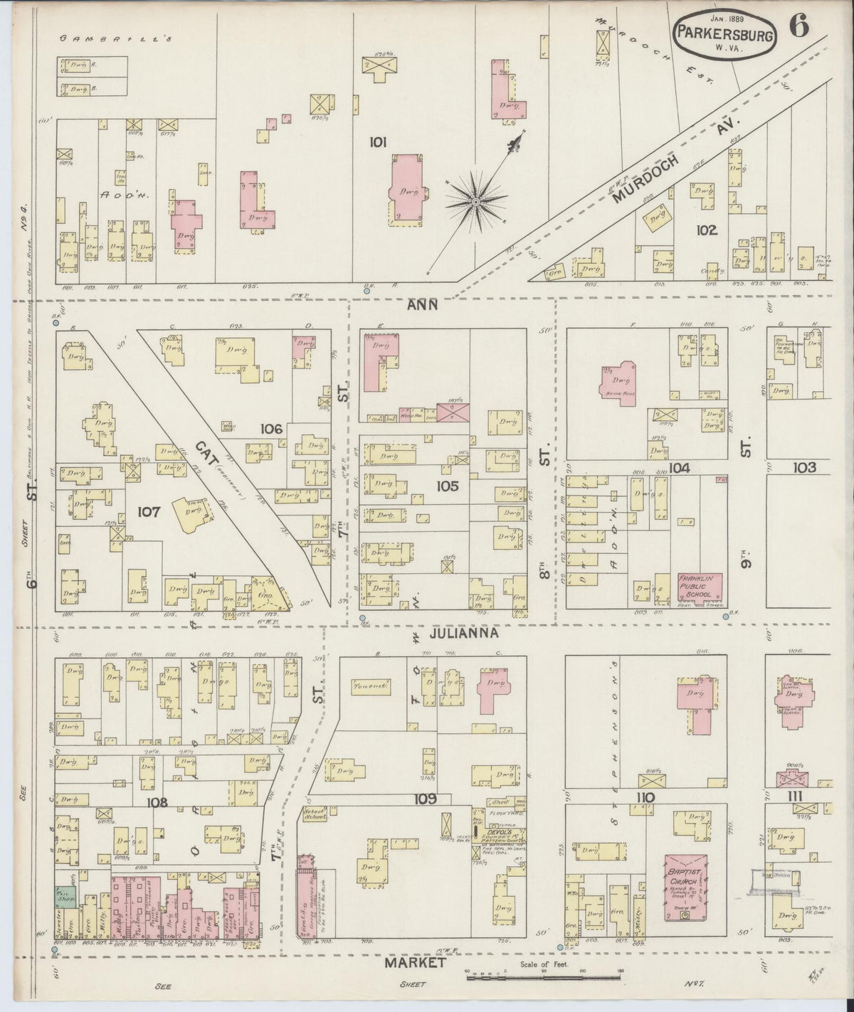 Sanborn Fire Insurance Map from Parkersburg, Wood County, West Virginia (1889), Sheet #0006 - Complete Map Set gallery image, historic Sanborn map, vintage wall art, West Virginia West Virginia