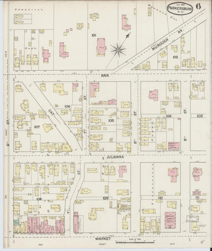 Sanborn Fire Insurance Map from Parkersburg, Wood County, West Virginia (1889), Sheet #0006 - Complete Map Set gallery image, historic Sanborn map, vintage wall art, West Virginia West Virginia