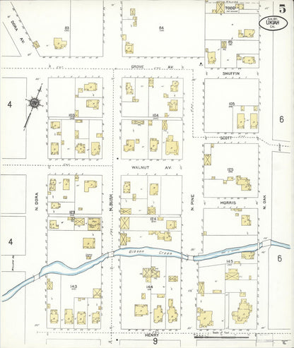 Sanborn Fire Insurance Map from Ukiah, Mendocino County, California (1911), Sheet #0005 - Complete Map Set gallery image, historic Sanborn map, vintage wall art, California California