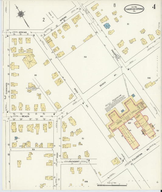 Sanborn Fire Insurance Map from Cambridge Springs, Crawford County, Pennsylvania (1911), Sheet #0004 - Historic Sanborn Fire Insurance Map Print, vintage old map wall art, antique decor, genealogy gift, Pennsylvania Pennsylvania map
