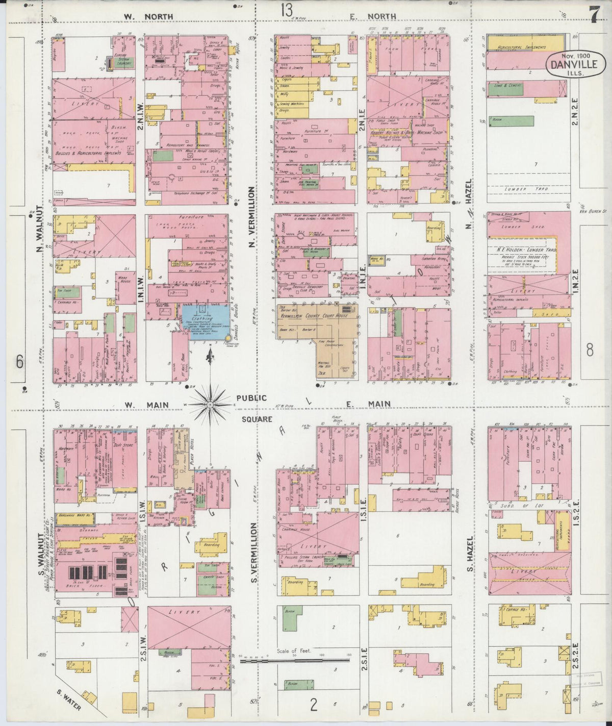 Sanborn Fire Insurance Map from Danville, Vermilion County, Illinois (1900), Sheet #0007 - Complete Map Set gallery image, historic Sanborn map, vintage wall art, Illinois Illinois