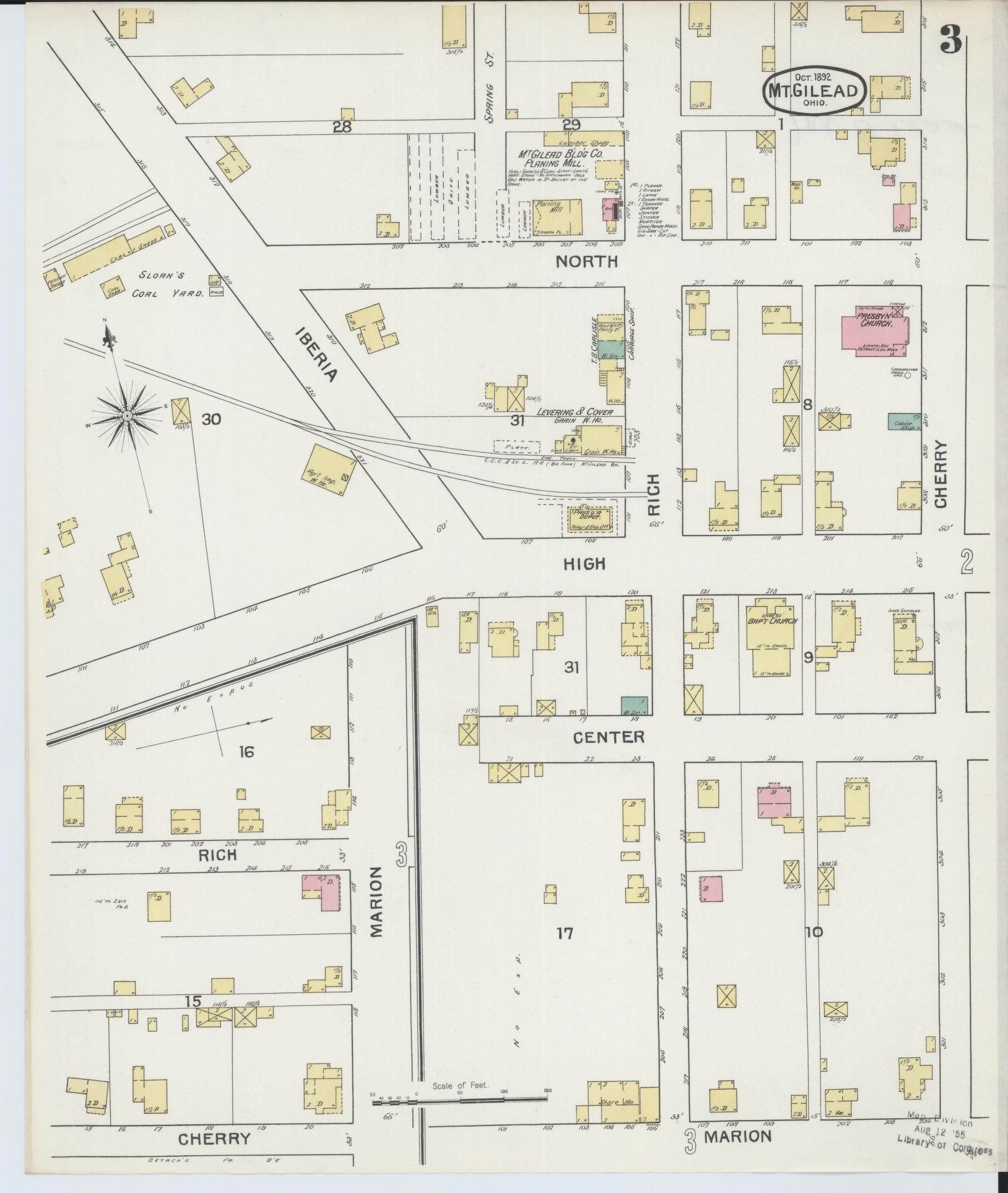 Sanborn Fire Insurance Map from Mount Gilead, Morrow County, Ohio (1892), Sheet #0003 - Historic Sanborn Fire Insurance Map Print, vintage old map wall art, antique decor, genealogy gift, Ohio Ohio map