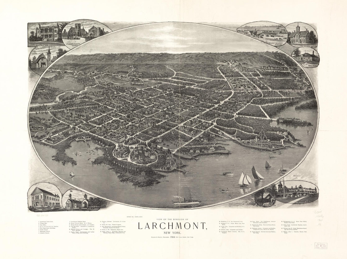 View of the borough of Larchmont, New York. (1904) – Historic Bird’s-Eye View Panorama Print