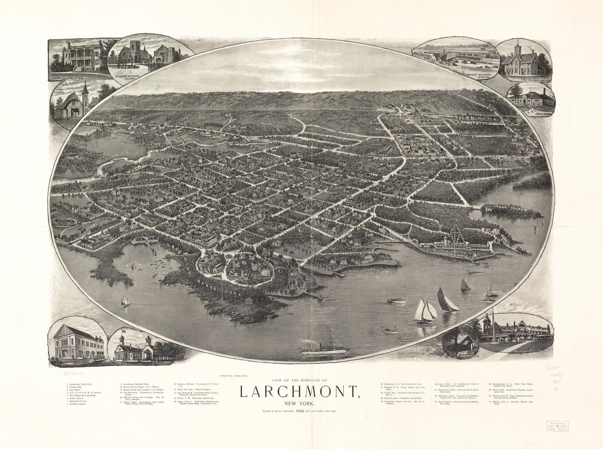 View of the borough of Larchmont, New York. (1904) – Historic Bird’s-Eye View Panorama Print