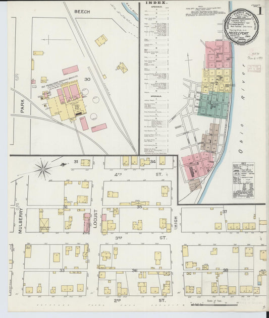 Sanborn Fire Insurance Map from Middleport, Meigs County, Ohio (1893), Sheet #0001 - Historic Sanborn Fire Insurance Map Print, vintage old map wall art, antique decor, genealogy gift, Ohio Ohio map