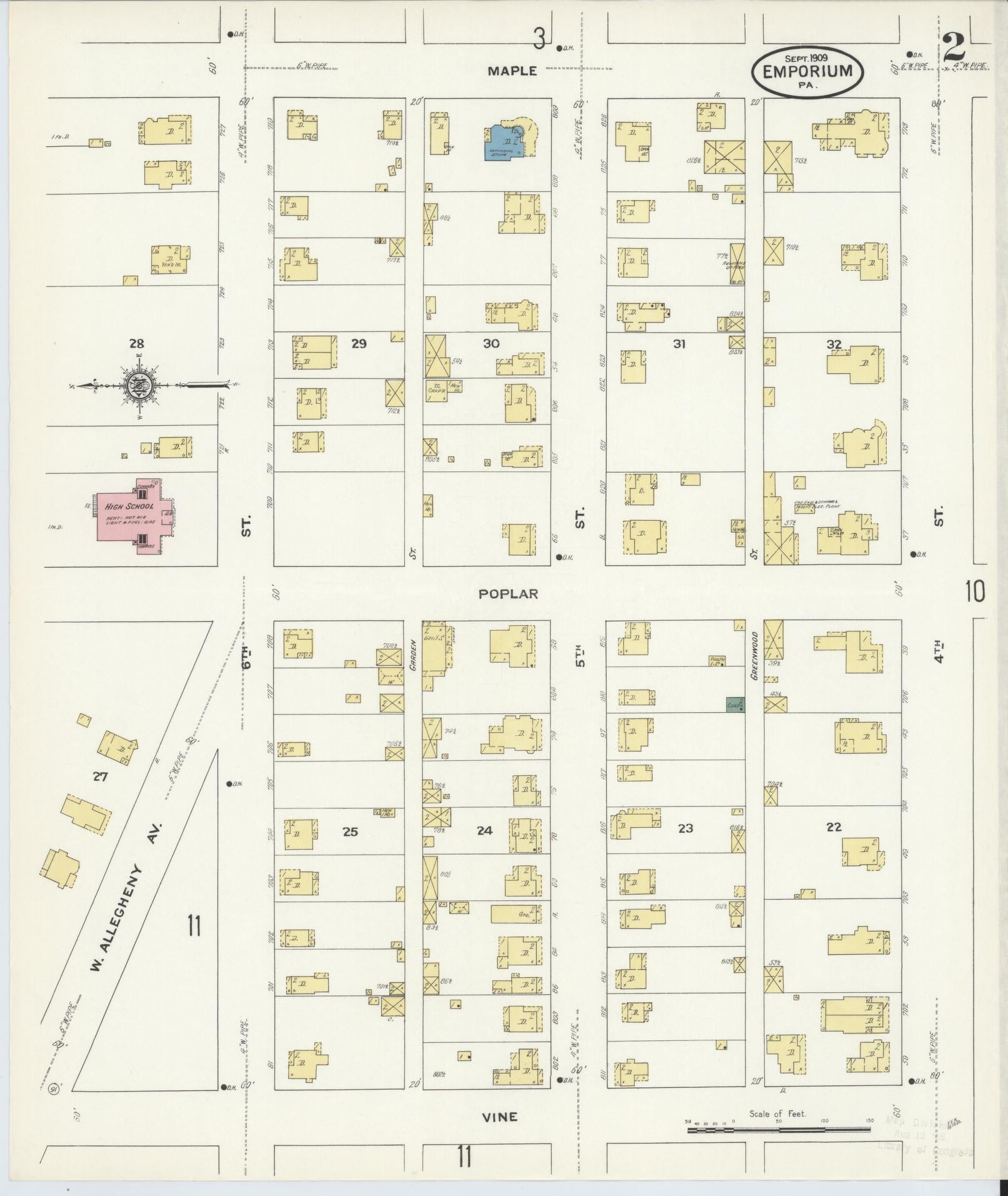 Sanborn Fire Insurance Map from Emporium, Cameron County, Pennsylvania (1909), Sheet #0002 - Historic Sanborn Fire Insurance Map Print, vintage old map wall art, antique decor, genealogy gift, Pennsylvania Pennsylvania map