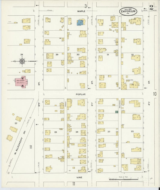 Sanborn Fire Insurance Map from Emporium, Cameron County, Pennsylvania (1909), Sheet #0002 - Historic Sanborn Fire Insurance Map Print, vintage old map wall art, antique decor, genealogy gift, Pennsylvania Pennsylvania map