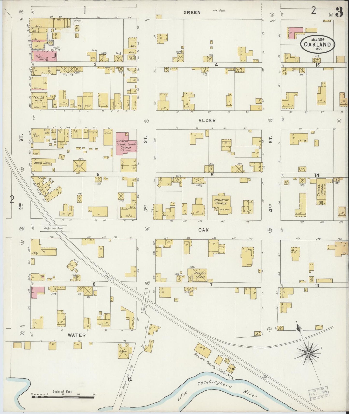Sanborn Fire Insurance Map from Oakland, Garrett County, Maryland (1898), Sheet #0003 - Historic Sanborn Fire Insurance Map Print, vintage old map wall art