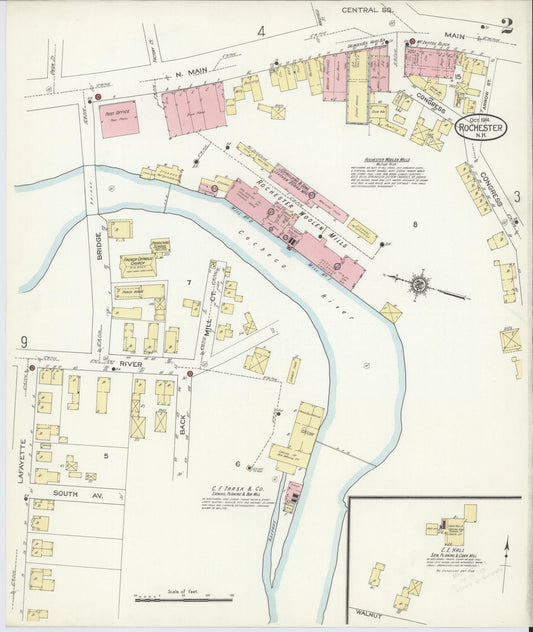Sanborn Fire Insurance Map from Rochester, Strafford County, New Hampshire (1914), Sheet #0002 - Historic Sanborn Fire Insurance Map Print, vintage old map wall art, antique decor, genealogy gift, New Hampshire New Hampshire map
