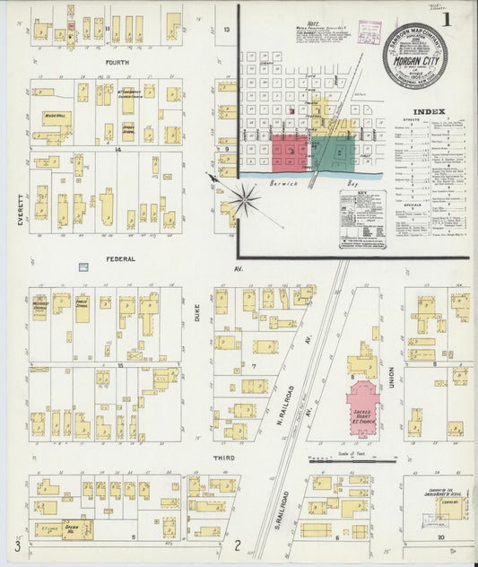 Sanborn Fire Insurance Map from Morgan City, Saint Mary Parish, Louisiana (1906), Sheet #0001 - Historic Sanborn Fire Insurance Map Print, vintage old map wall art, antique decor, genealogy gift, Louisiana Louisiana map
