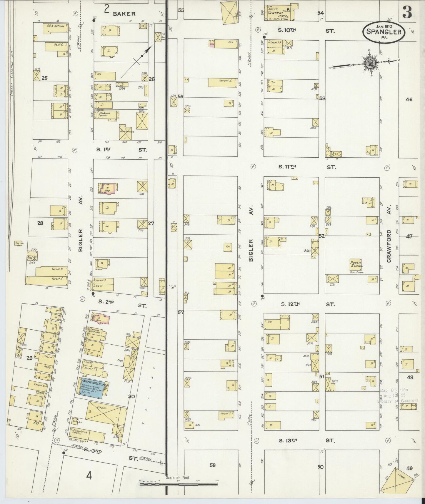 Sanborn Fire Insurance Map from Spangler, Cambria County, Pennsylvania (1910), Sheet #0003 - Historic Sanborn Fire Insurance Map Print, vintage old map wall art, antique decor, genealogy gift, Pennsylvania Pennsylvania map