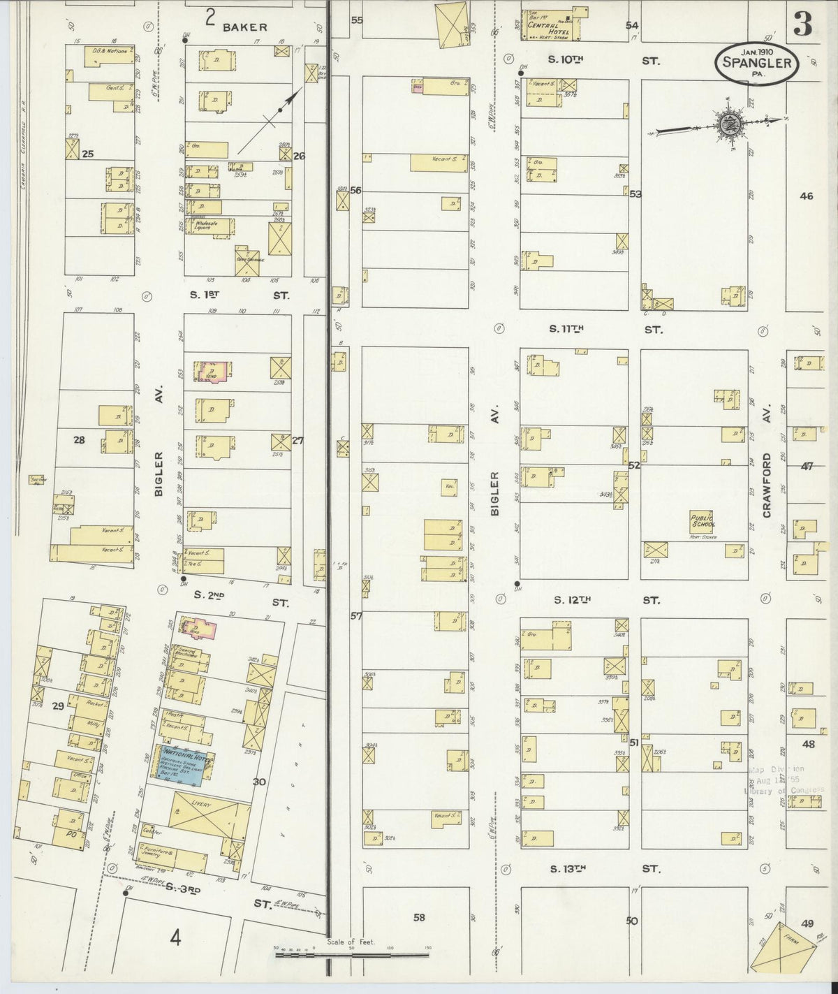 Sanborn Fire Insurance Map from Spangler, Cambria County, Pennsylvania (1910), Sheet #0003 - Historic Sanborn Fire Insurance Map Print, vintage old map wall art, antique decor, genealogy gift, Pennsylvania Pennsylvania map