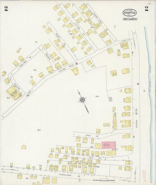 Sanborn Fire Insurance Map from Hampton, Rockingham County, New Hampshire (1930), Sheet #0002 - Historic Sanborn Fire Insurance Map Print, vintage old map wall art, antique decor, genealogy gift, New Hampshire New Hampshire map