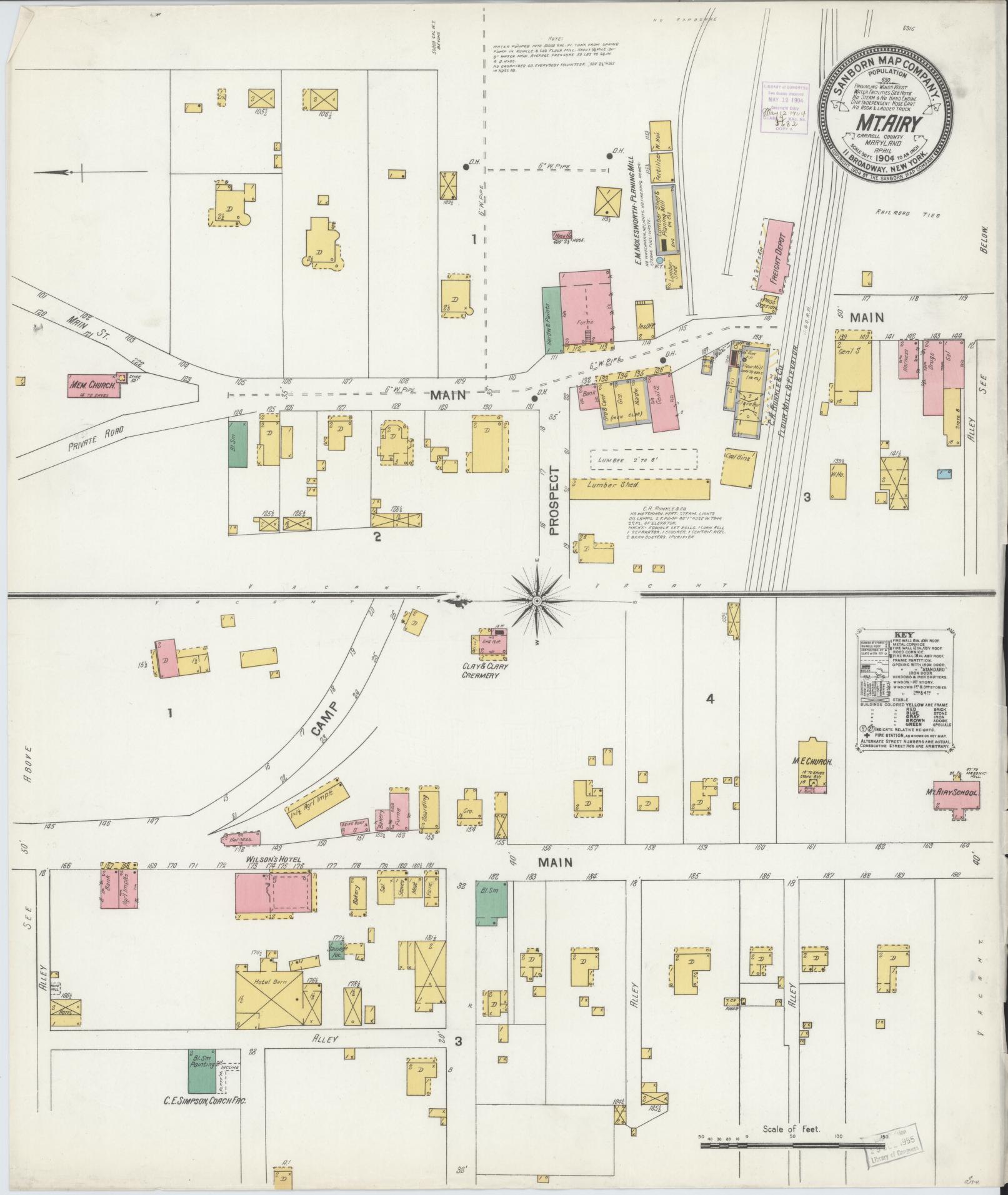 Sanborn Fire Insurance Map from Mount Airy, Carroll County, Maryland. (1904) – Historic Sanborn Fire Insurance Map Print