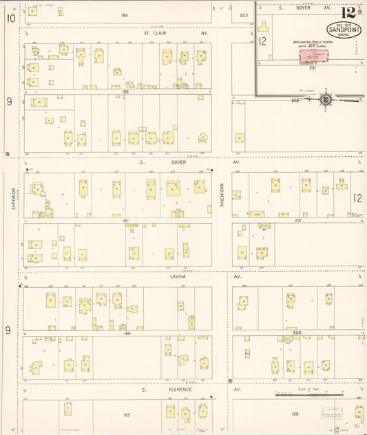 Sanborn Fire Insurance Map from Sandpoint, Bonner County, Idaho (1915), Sheet #0012 - Historic Sanborn Fire Insurance Map Print, vintage old map wall art, antique decor, genealogy gift, Idaho Idaho map