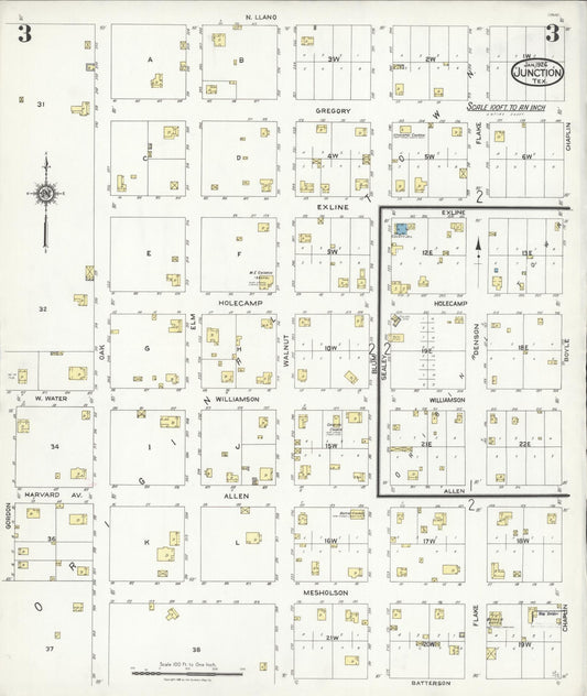Sanborn Fire Insurance Map from Junction, Kimble County, Texas (1926), Sheet #0003 - Historic Sanborn Fire Insurance Map Print, vintage old map wall art, antique decor, genealogy gift, Texas Texas map