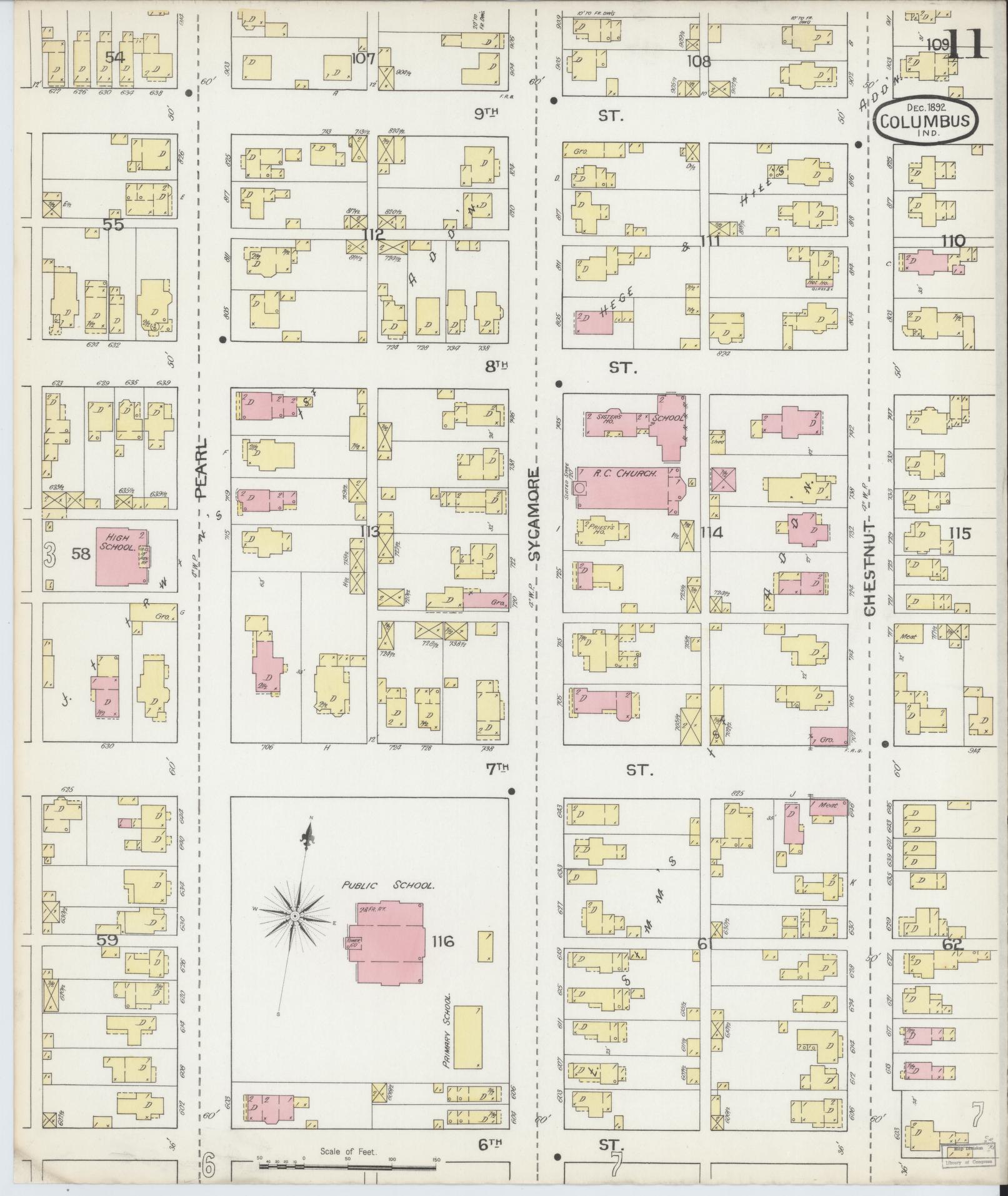 Sanborn Fire Insurance Map from Columbus, Bartholomew County, Indiana (1892), Sheet #0011 - Complete Map Set gallery image, historic Sanborn map, vintage wall art, Indiana Indiana