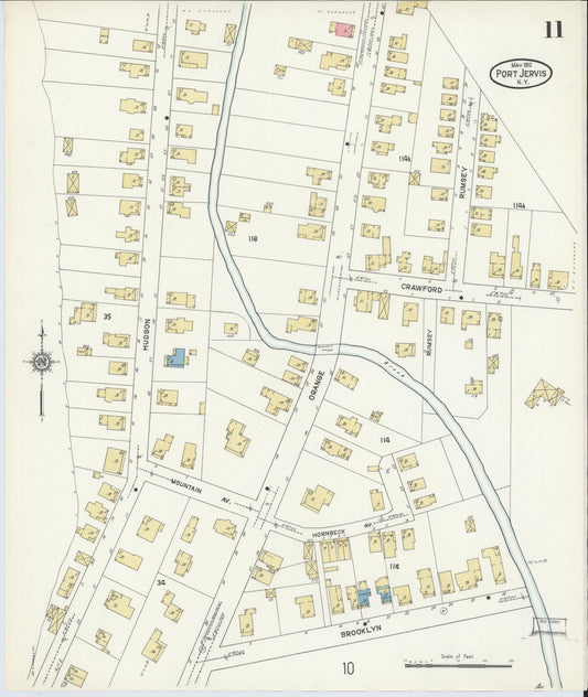 Sanborn Fire Insurance Map from Port Jervis, Orange County, New York (1912), Sheet #0011 - Historic Sanborn Fire Insurance Map Print, vintage old map wall art, antique decor, genealogy gift, New York New York map
