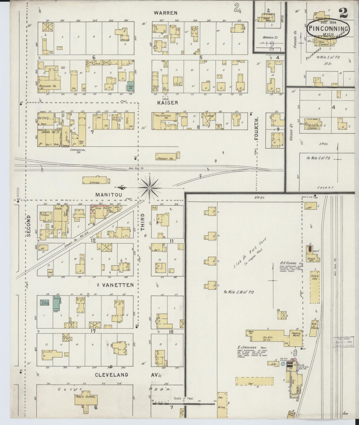 Sanborn Fire Insurance Map from Pinconning, Bay County, Michigan (1894), Sheet #0002 - Historic Sanborn Fire Insurance Map Print, vintage old map wall art, antique decor, genealogy gift, Michigan Michigan map