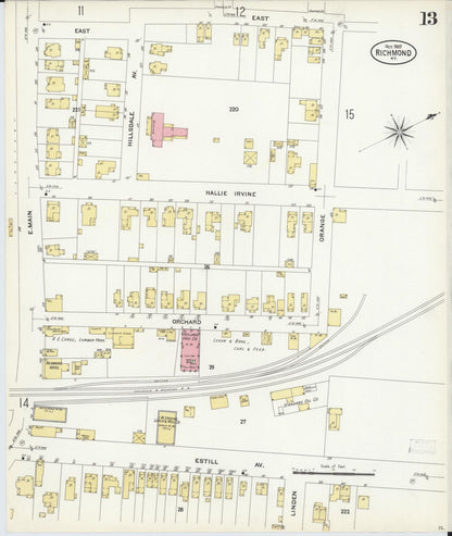 Sanborn Fire Insurance Map from Richmond, Madison County, Kentucky (1907), Sheet #0013 - Complete Map Set gallery image, historic Sanborn map, vintage wall art, Kentucky Kentucky
