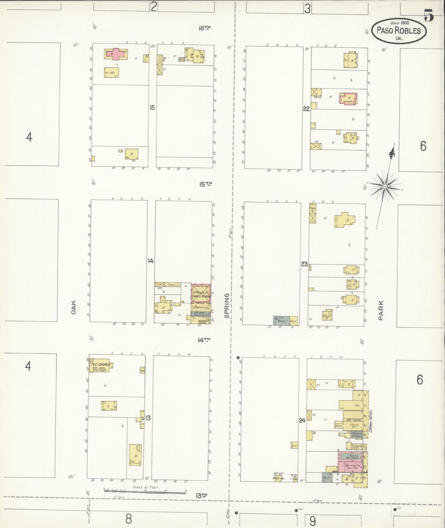 Sanborn Fire Insurance Map from Paso Robles, San Luis Obispo County, California (1903), Sheet #0005 - Complete Map Set gallery image, historic Sanborn map, vintage wall art, California California