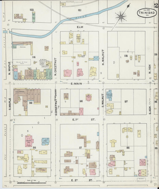 Sanborn Fire Insurance Map from Trinidad, Las Animas County, Colorado (1890), Sheet #0002 - Historic Sanborn Fire Insurance Map Print, vintage old map wall art, antique decor, genealogy gift, Colorado Colorado map