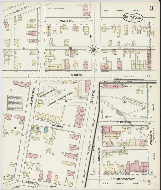 Sanborn Fire Insurance Map from Saratoga, Saratoga County, New York (1884), Sheet #0003 - Historic Sanborn Fire Insurance Map Print, vintage old map wall art, antique decor, genealogy gift, New York New York map