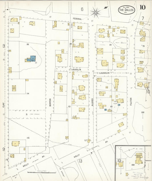 Sanborn Fire Insurance Map from The Dalles, Wasco County, Oregon (1900), Sheet #0010 - Historic Sanborn Fire Insurance Map Print, vintage old map wall art, antique decor, genealogy gift, Oregon Oregon map