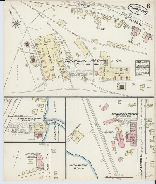 Sanborn Fire Insurance Map from Youngstown, Mahoning County, Ohio (1884), Sheet #0006 - Historic Sanborn Fire Insurance Map Print, vintage old map wall art, antique decor, genealogy gift, Ohio Ohio map