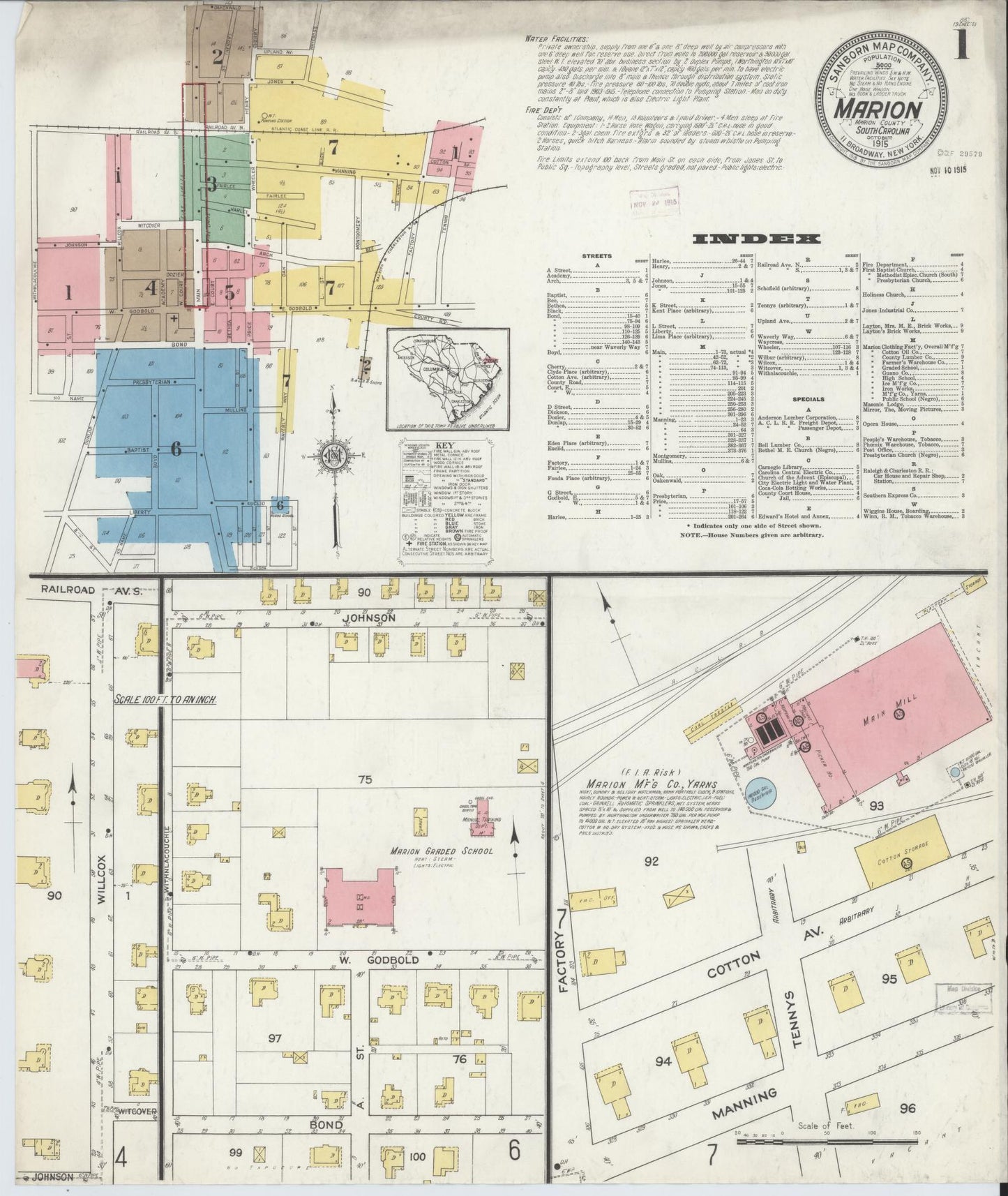 Sanborn Fire Insurance Map from Marion, Marion County, South Carolina. (1915) – Historic Sanborn Fire Insurance Map Print