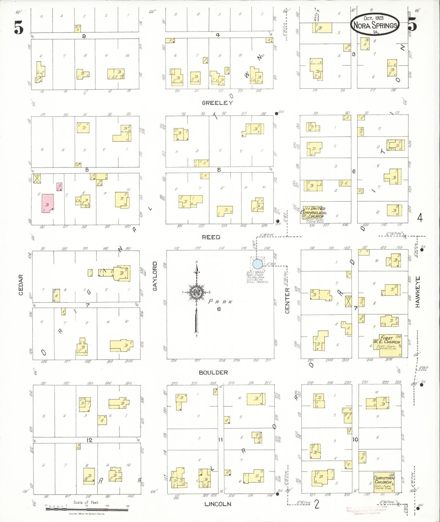 Sanborn Fire Insurance Map from Nora Springs, Floyd County, Iowa (1923), Sheet #0005 - Historic Sanborn Fire Insurance Map Print, vintage old map wall art