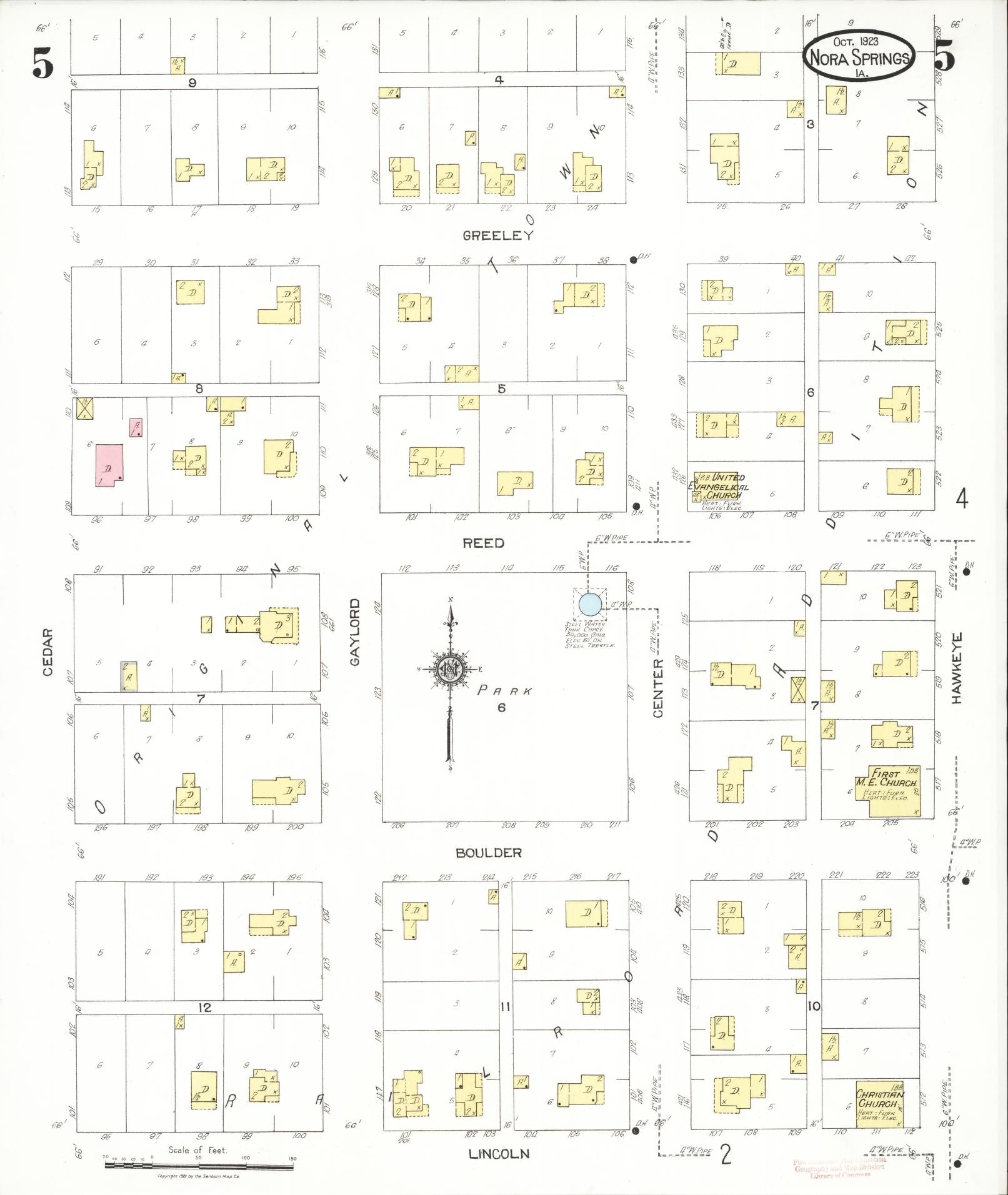 Sanborn Fire Insurance Map from Nora Springs, Floyd County, Iowa (1923), Sheet #0005 - Historic Sanborn Fire Insurance Map Print, vintage old map wall art