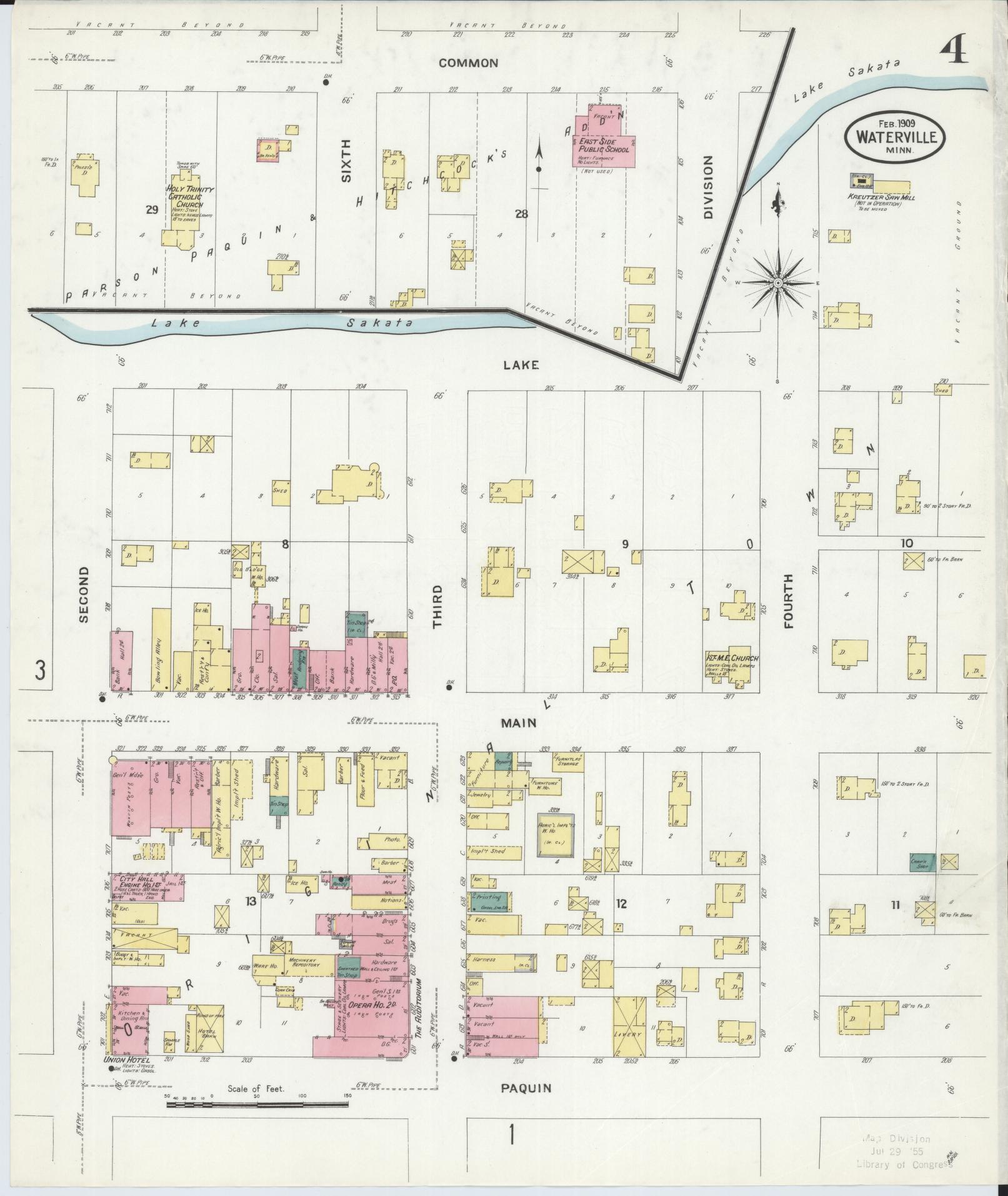 Sanborn Fire Insurance Map from Waterville, Le Sueur County, Minnesota (1909), Sheet #0004 - Complete Map Set gallery image, historic Sanborn map, vintage wall art, Minnesota Minnesota