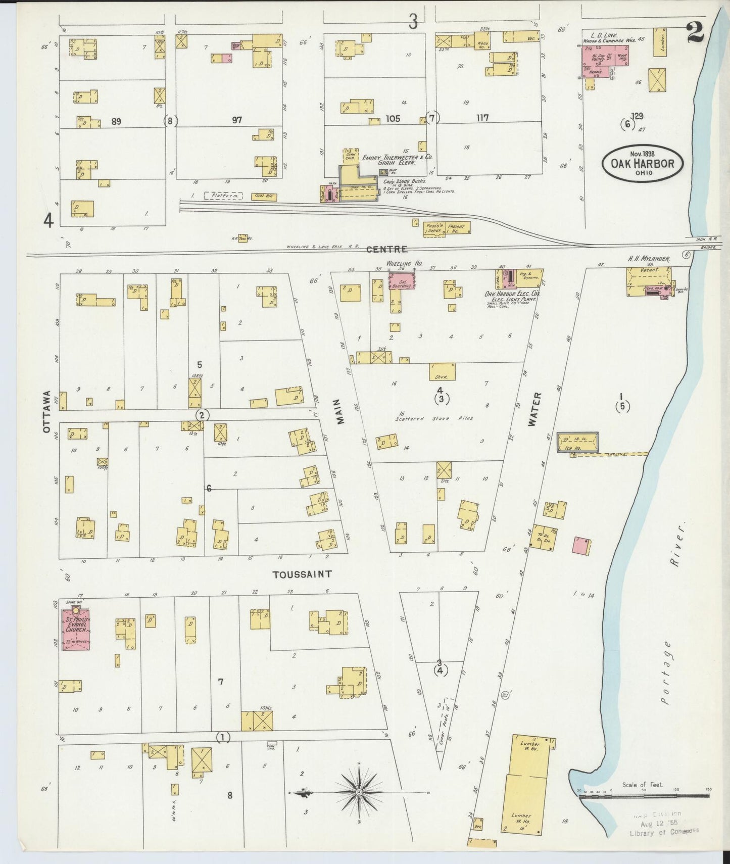 Sanborn Fire Insurance Map from Oak Harbor, Ottawa County, Ohio (1898), Sheet #0002 - Historic Sanborn Fire Insurance Map Print, vintage old map wall art, antique decor, genealogy gift, Ohio Ohio map