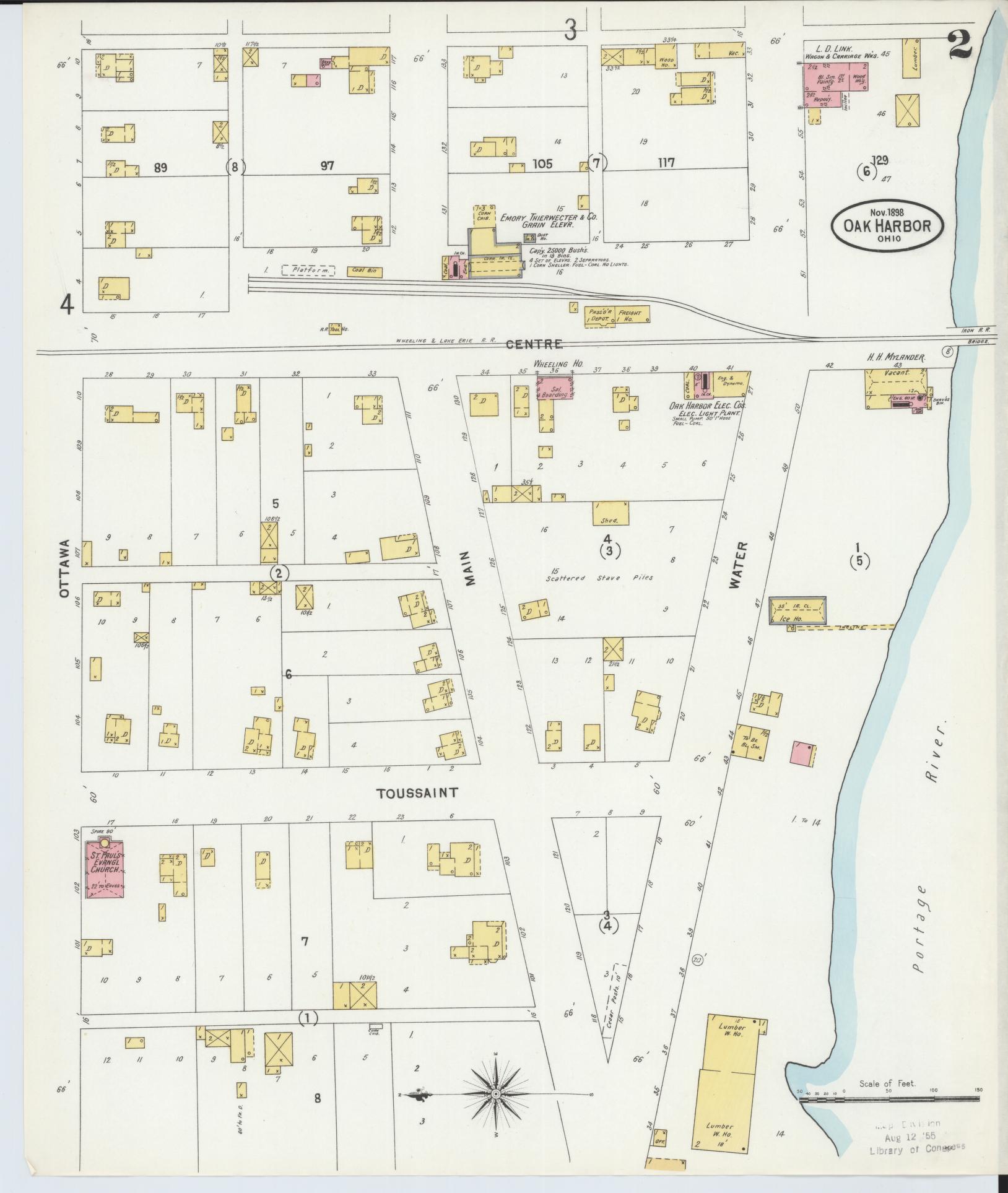 Sanborn Fire Insurance Map from Oak Harbor, Ottawa County, Ohio (1898), Sheet #0002 - Historic Sanborn Fire Insurance Map Print, vintage old map wall art, antique decor, genealogy gift, Ohio Ohio map