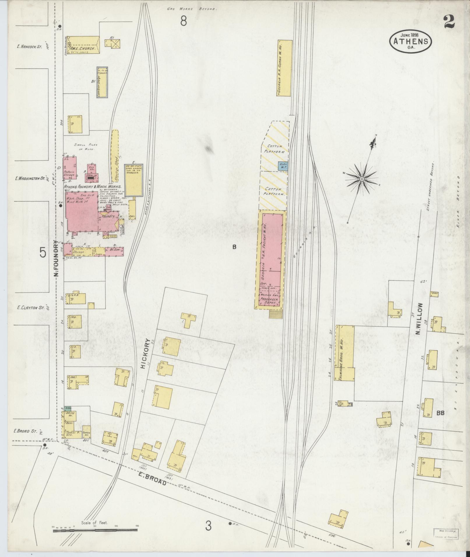 Sanborn Fire Insurance Map from Athens, Clarke County, Georgia (1898), Sheet #0002 - Complete Map Set gallery image, historic Sanborn map, vintage wall art, Georgia Georgia