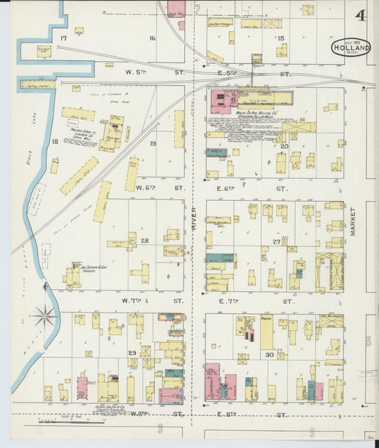 Sanborn Fire Insurance Map from Holland, Ottawa County, Michigan (1893), Sheet #0004 - Historic Sanborn Fire Insurance Map Print, vintage old map wall art, antique decor, genealogy gift, Michigan Michigan map