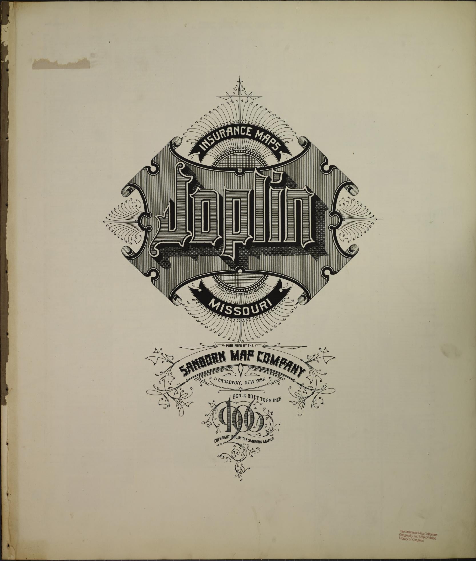 Sanborn Fire Insurance Map from Joplin, Jasper County, Missouri (1906), Sheet #0001 - Historic Sanborn Fire Insurance Map Print, vintage old map wall art, antique decor, genealogy gift, Missouri Missouri map