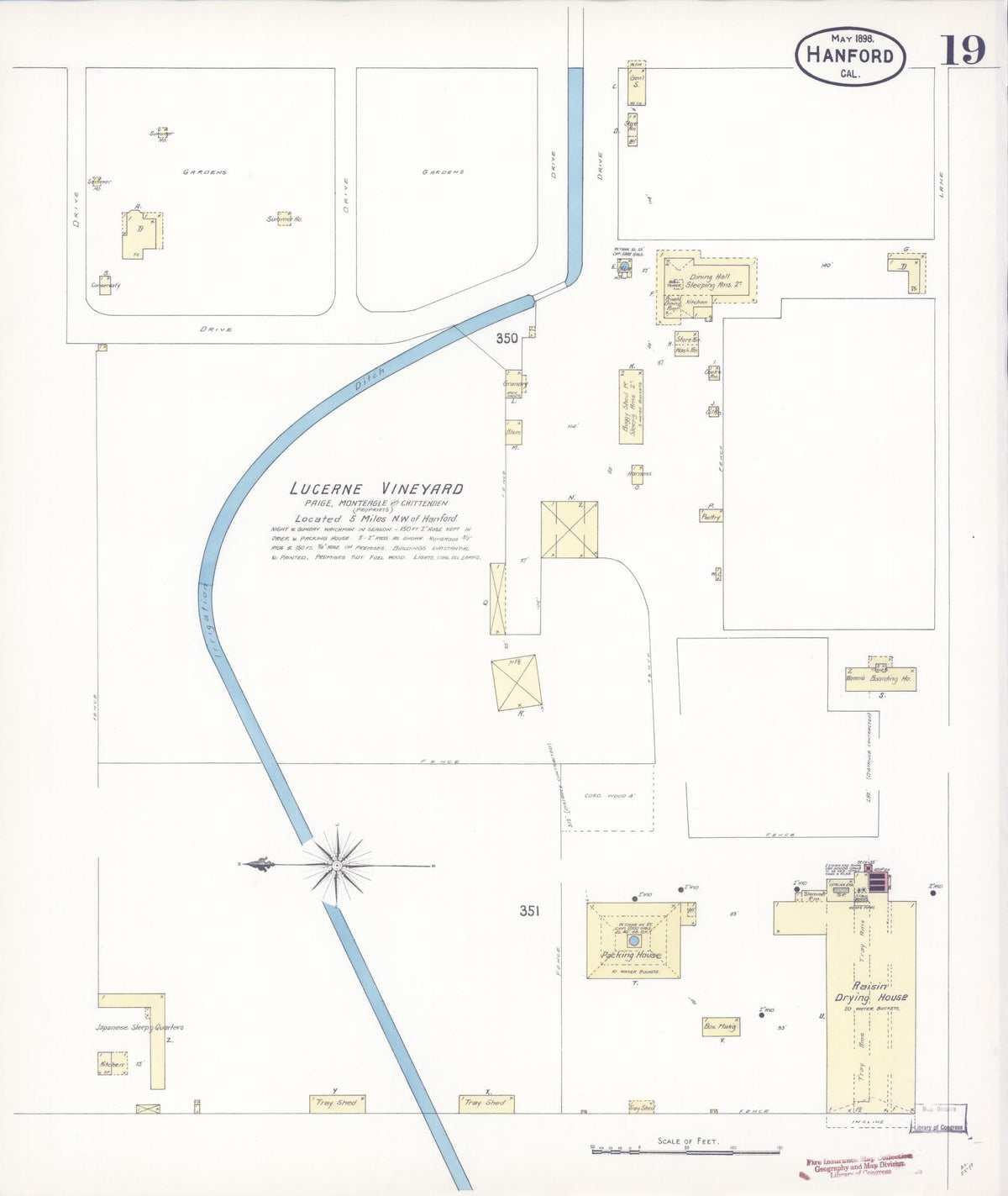 Sanborn Fire Insurance Map from Hanford, Kings County, California (1898), Sheet #0019 - Complete Map Set gallery image, historic Sanborn map, vintage wall art, California California