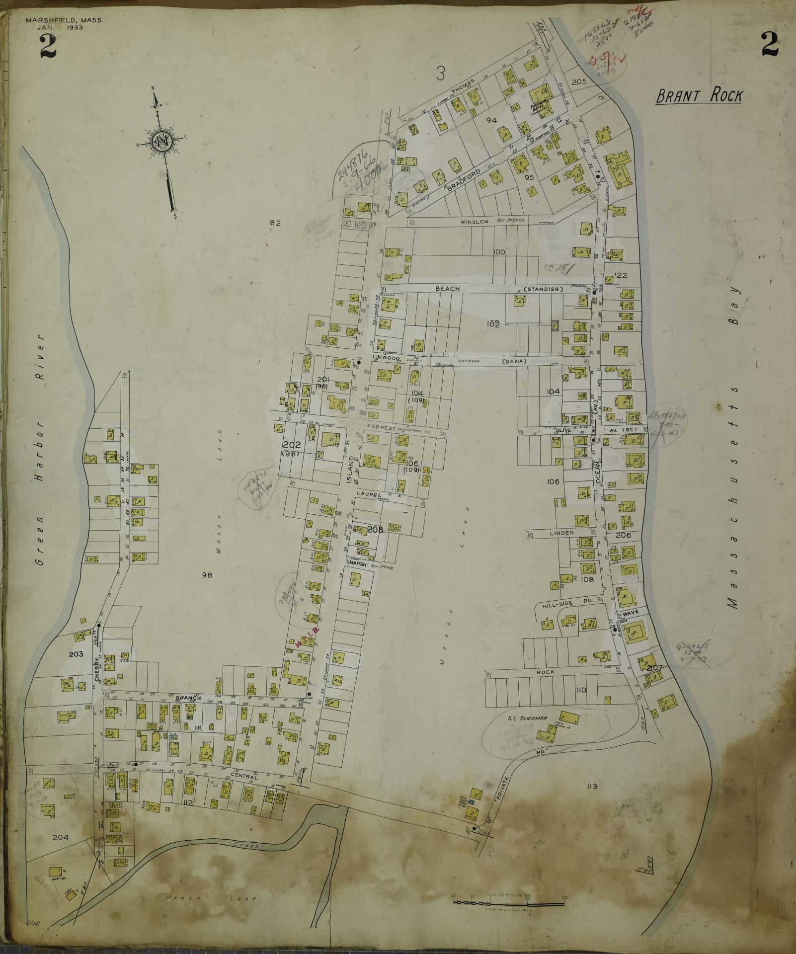 Sanborn Fire Insurance Map from Marshfield, Plymouth County, Massachusetts (1954), Sheet #0002 - Complete Map Set gallery image, historic Sanborn map, vintage wall art, Massachusetts Massachusetts