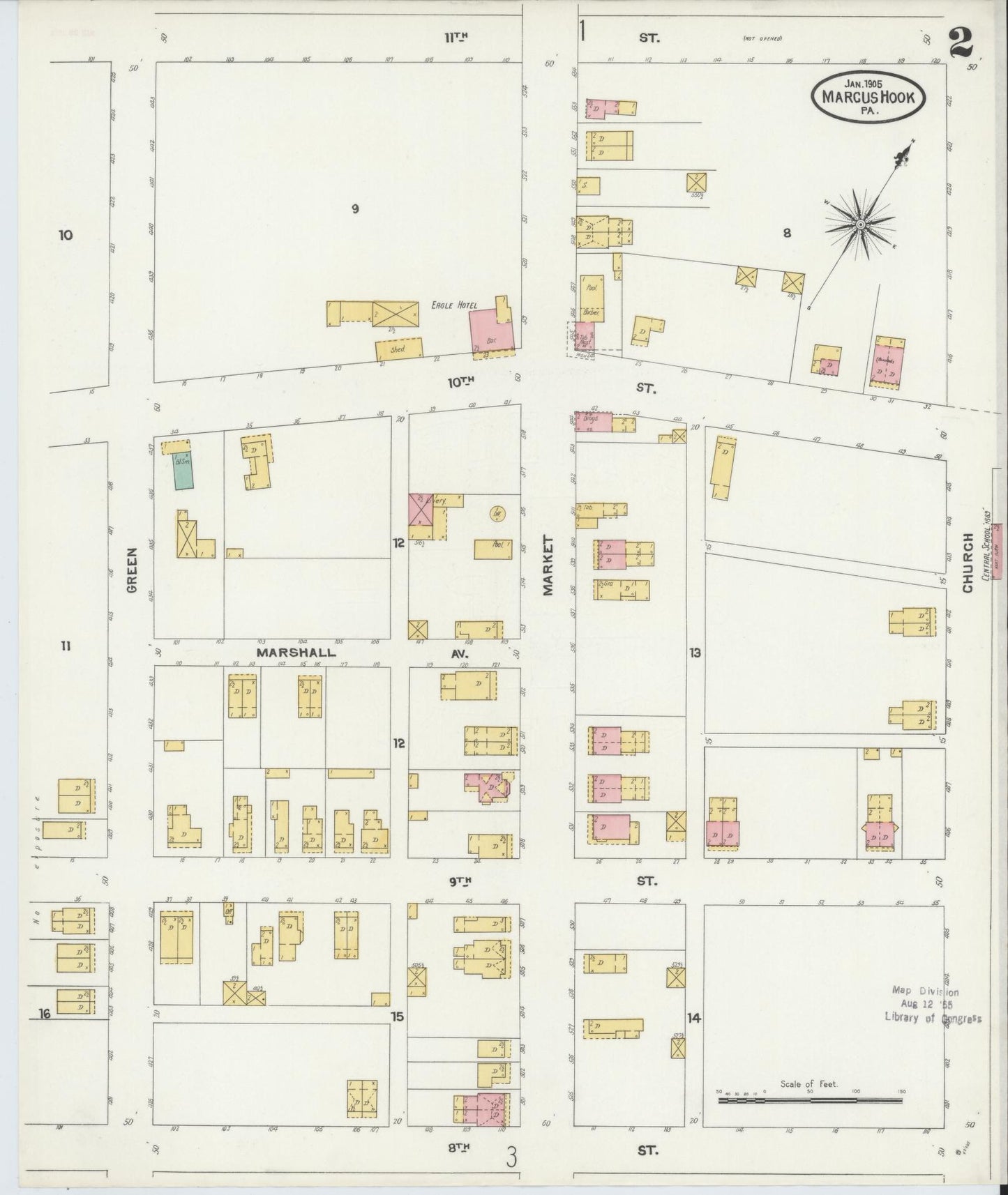 Sanborn Fire Insurance Map from Marcus Hook, Chester County, Pennsylvania (1905), Sheet #0002 - Complete Map Set gallery image, historic Sanborn map, vintage wall art, Pennsylvania Pennsylvania